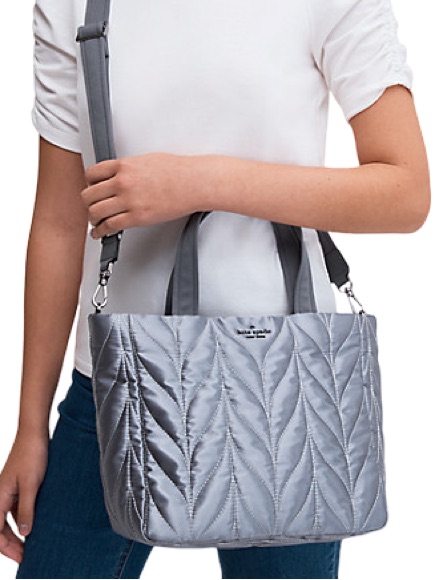 Kate Spade Quilted Metallic Silver Tote With Detachable Strap